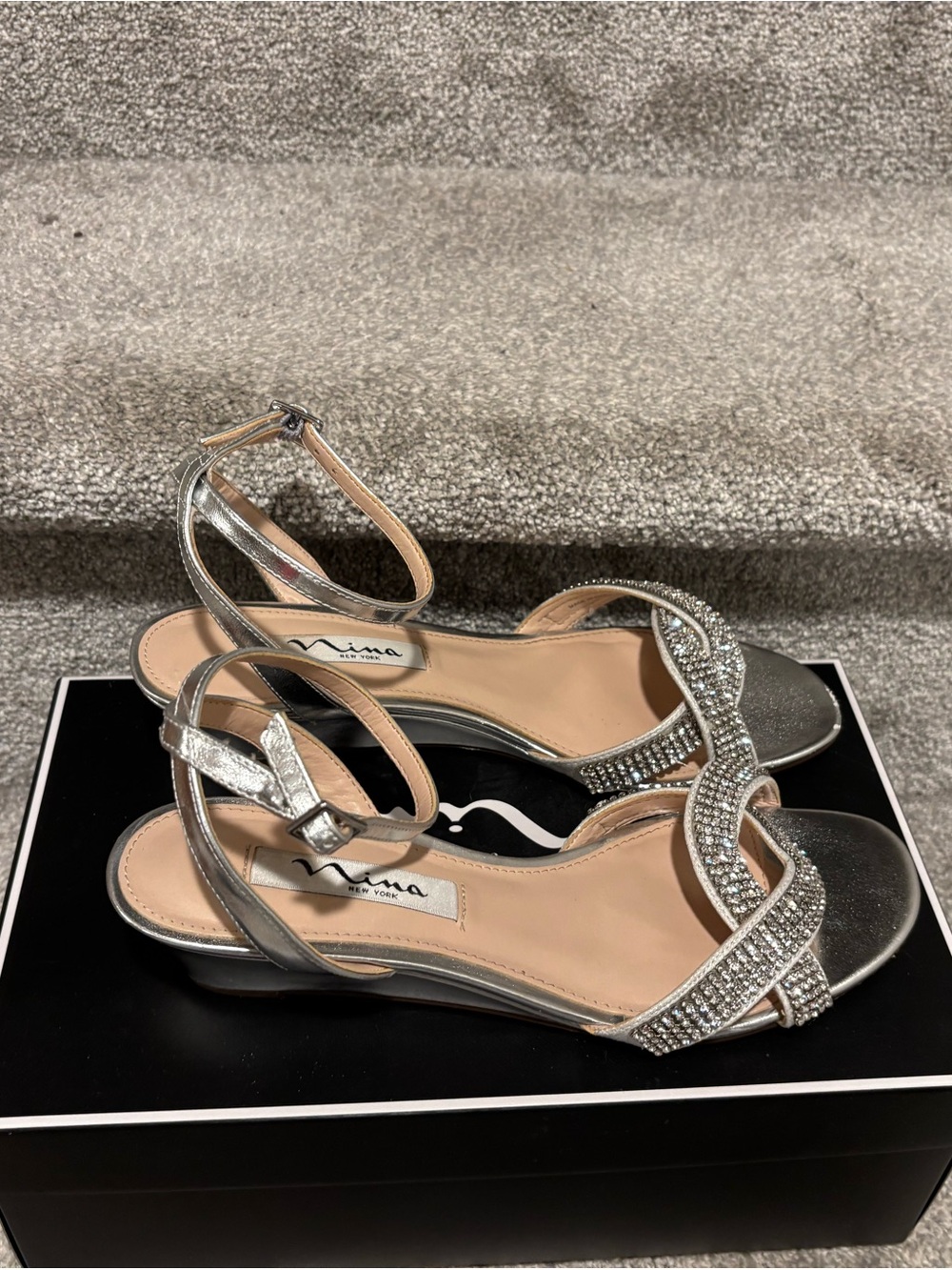 Nina Silver Crystal Strappy Dress Sandals - Picture 7 of 10